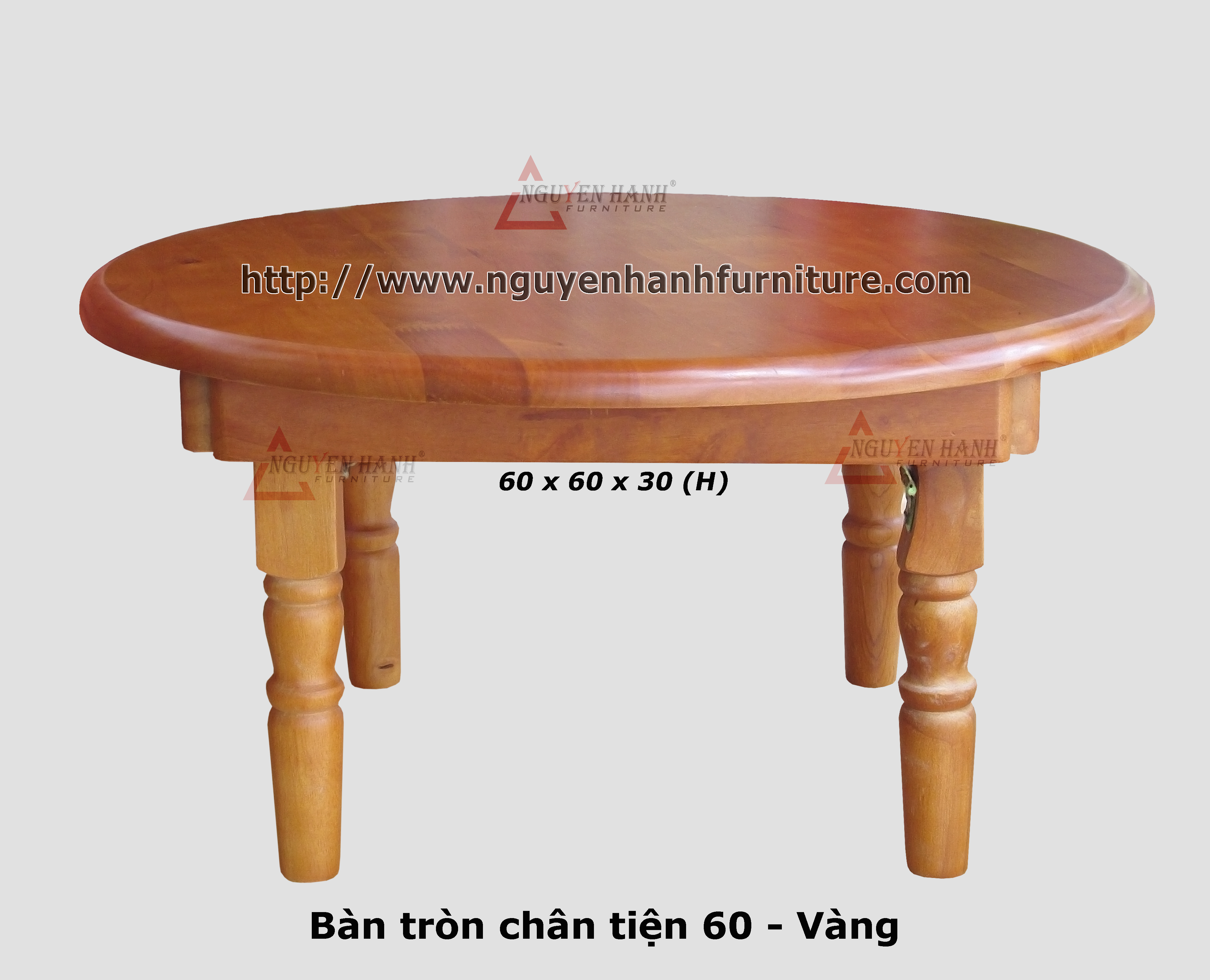 Name product: Round table with turnery legs (Yellow) - Dimensions: 60 x 60 x 30 (H) - Description: Wood natural rubber 